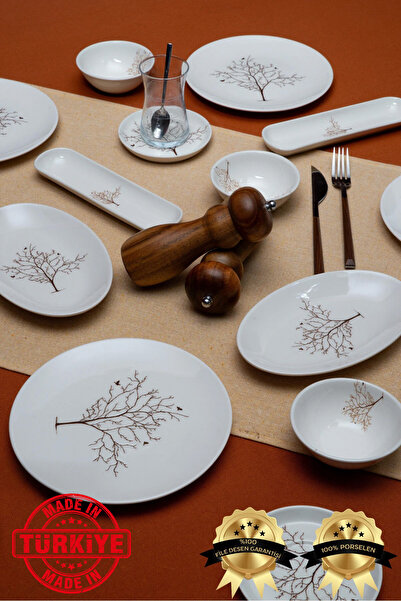 Heda Porselen طقم إفطار من البورسلين مكون من 16 قطعة من تصميم شجرة الحياة، يك...