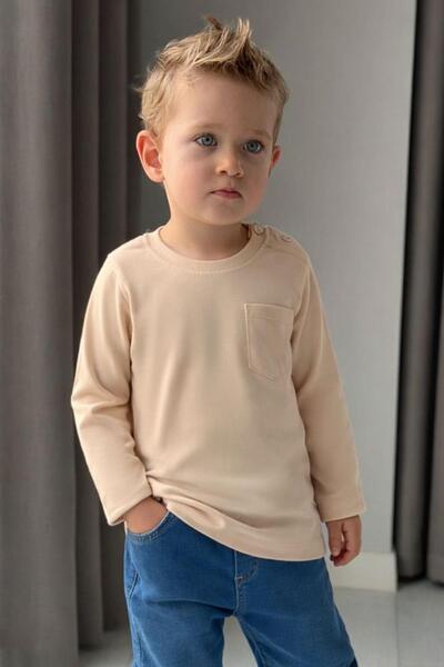 Breeze Erkek Bebek Uzun Kollu Tişört Cepli 9 Ay-3 Yaş, Bej