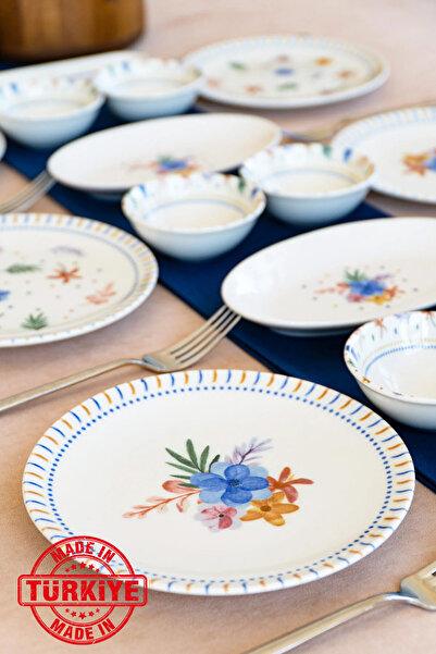 Heda Porselen طقم إفطار داليا من البورسلين مكون من 16 قطعة لـ 6 أشخاص (صنع في...