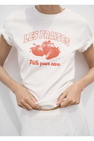 MANGO Woman Kayık desenli pamuklu tişört