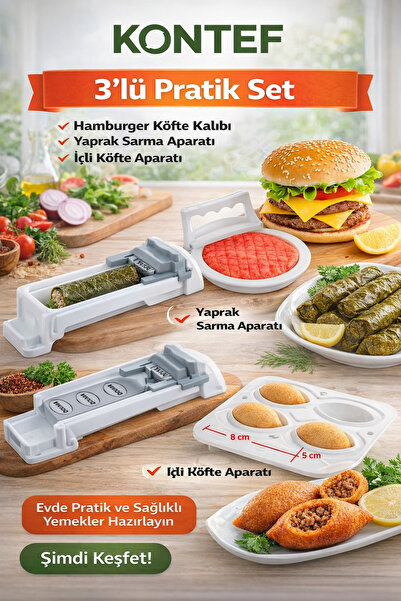 KONTEF Hamburger Köfte Kalıbı + İçli Köfte Aparatı + Yaprak Sarma Aparatı 3LÜ...