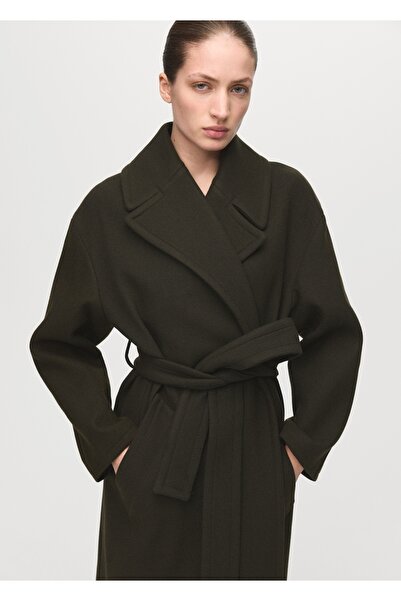 MANGO Woman Kemerli Manteco yünlü palto