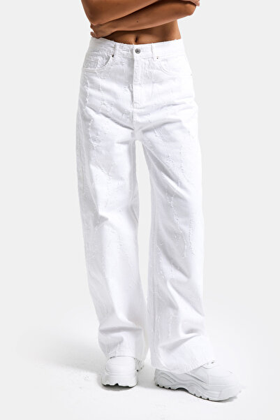 it's basic Λευκό τζιν παντελόνι Palazzo - Γυναικείο, πολύχρωμο σχέδιο από ύφασμα