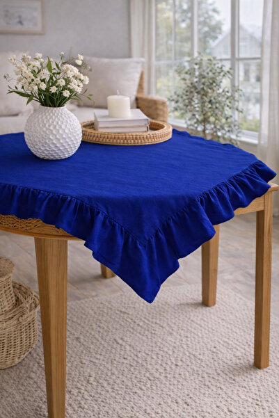 ÇIQRIK HOME Ruffled Navy Blue Runner Ruffled Fiskos Coverlet Ruffled Tablecloth