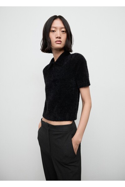 MANGO Woman Polo yaka kürk görünümlü kazak