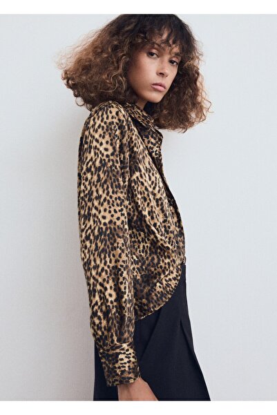 MANGO Woman Leopar desenli saten gömlek