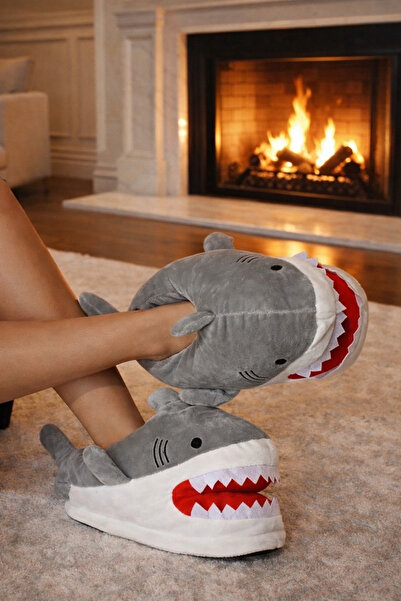 Pufyzoo أحذية منزلية للجنسين مع شكل سمكة القرش، أحذية منزلية، أحذية منزلية