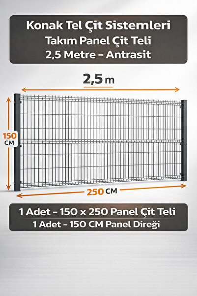 Konak Tel Çit Aksaray (1 ADET Takım) Antrasit Bahçe Panel Çim Çiti 150x250 cm...