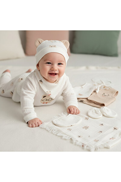 MİLAYS LİFE HOME COLLECTİON 10 PARÇA MÜSLİN KUMAŞ ERKEK BEBEK TAKIM GÖZLÜKLÜ ...