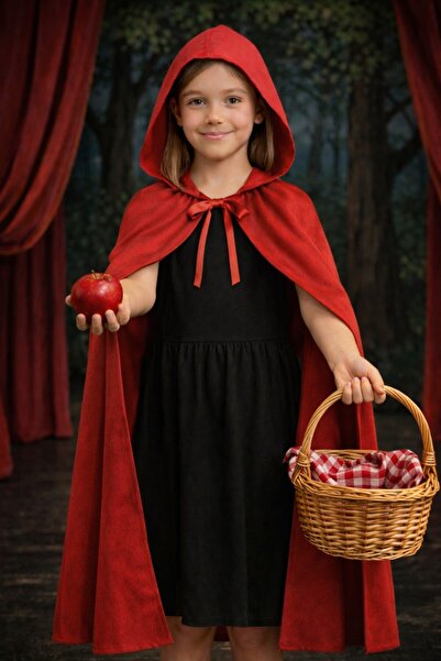 TOYFEST Kırmızı Başlıklı Kız Kostümü – Kırmızı Kapüşonlu 90 cm Pelerin (6-10 ...