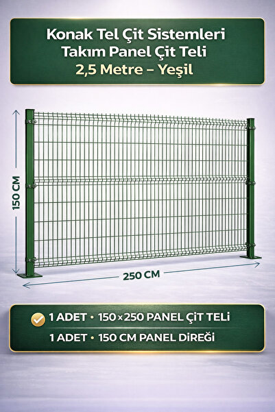 Konak Tel Çit Aksaray (1 ADET Takım) Yeşil Bahçe Panel Çim Çiti 150x250 cm 55...