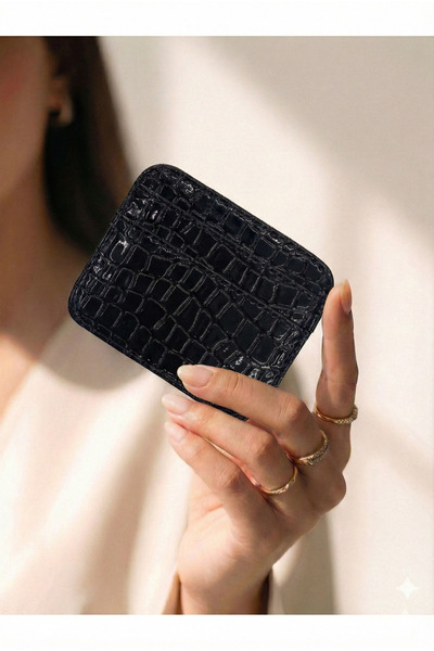PurpleART Γυναικεία θήκη για κάρτες με μαύρο σχέδιο κροκόδειλου - Πολυτελές, ...