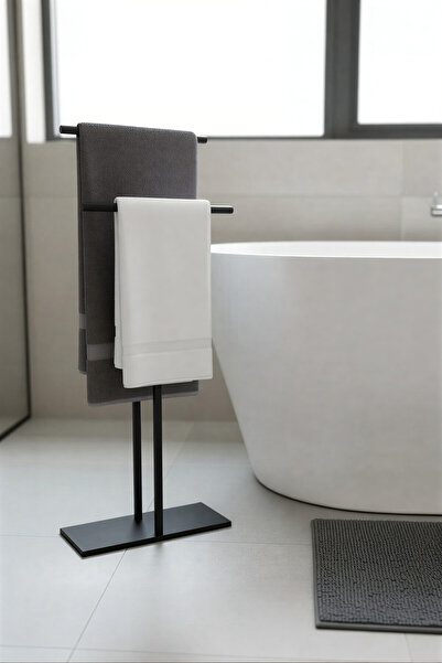 Grandmix Ayaklı Metal Banyo Havluluk Organizer 2 Bölmeli Havlu Askısı