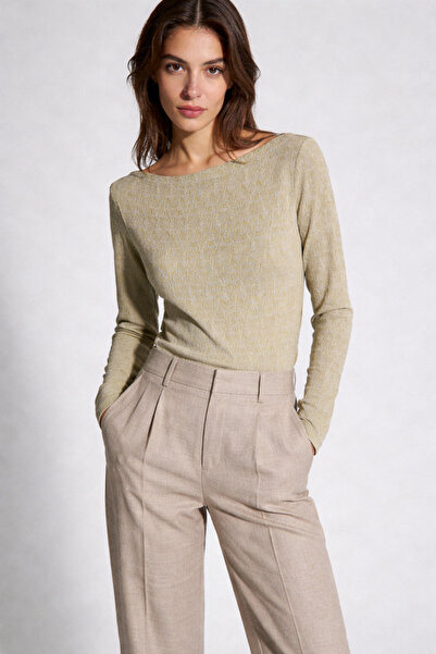 Şiir Tekstil Falena Sera Jacquard Basic Blouse, Long Sleeve Jacquard Patterned