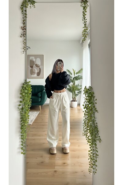 by SLA boutique Pantaloni wide leg cu snur si buzunare