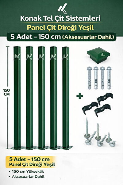 Konak Tel Çit Aksaray (5 ADET) Yeşil Bahçe Panel Çim Çiti Direği 150 cm Akses...