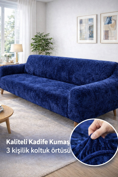 etleshome Kadife 3 Kişilik Koltuk Örtüsü Lastikli Kanepe Örtüsü | Lastikli Ko...