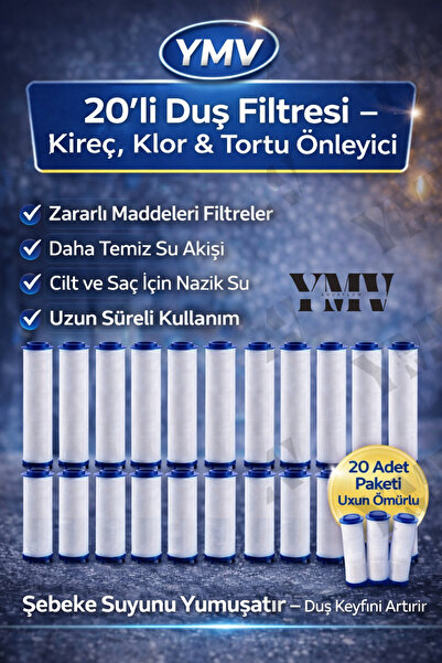 YMV 20’li Duş Başlığı Filtresi | Kireç, Pas, Klor & Tortu Önleyici Yedek Filt...