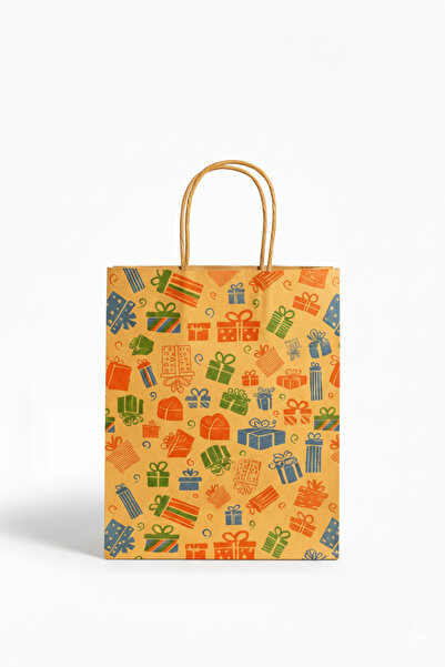 Aivor Hediyelik Desenli Kraft Çanta (10 adet) 24x10x28 cm Karton Kağıt Poşet ...