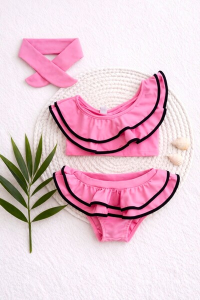 DeKuBaby Комплект бикини за момичета с бандана и волан, едно рамо, изрязан де...