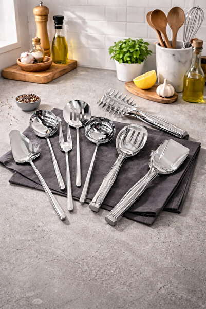 BERMİRA Home Collection 8 Parça Gümüş Sos Servis Seti Ve Maşa Servis Sunum Se...