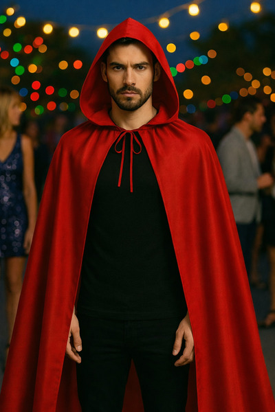 TOYFEST Kırmızı Şeytan Pelerini Kapşonlu 120 cm Halloween Kostüm Aksesuarı