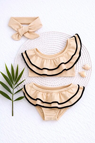 DeKuBaby Set de bikini pentru fete cu volan, cu un singur umăr, cu volane, cu...