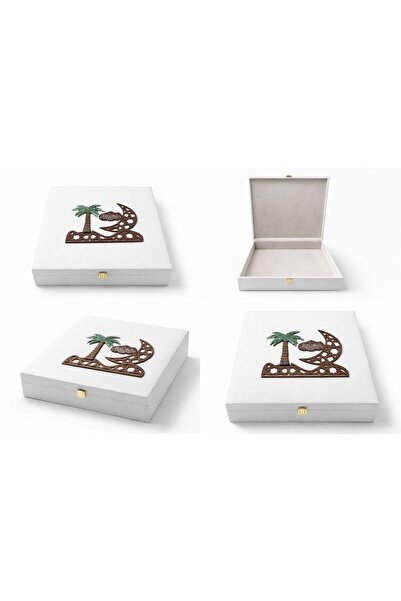 tarafluxury White leather Ramadan gift box – decorative palm tree and crescen...