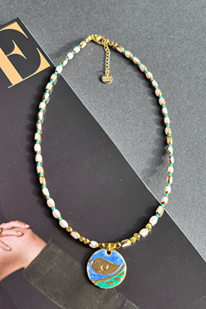 Merse Atelier Yaldızlı Çek Cam Beyaz Boncuklu Kolye