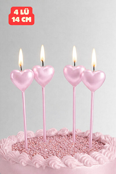 Baloncu Dede Kalpli 4 Lü Metalik Parlak Pembe Kalp Mum Sevgililer Günü Doğum ...