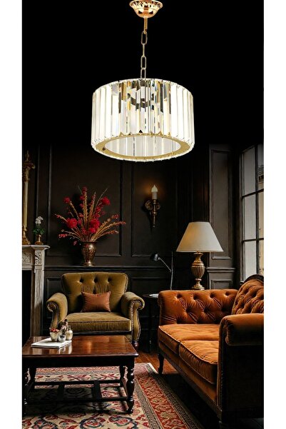 ToptanAvize Lüx Kristal Taşlı 20'lik Tekli Avize Gold