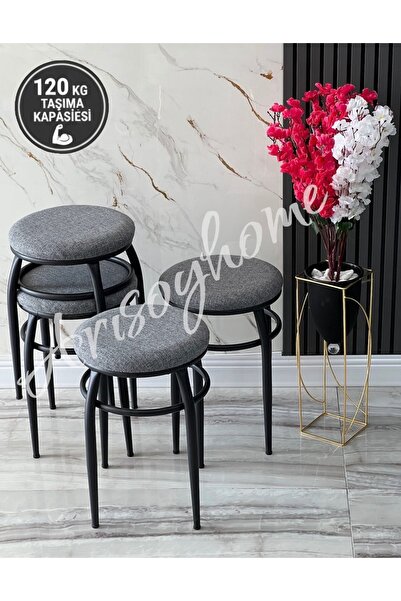 Çınar Demir tabure, siyah ayaklı kumaş tabure, mutfak balkon taburesi,oturak, sandalye