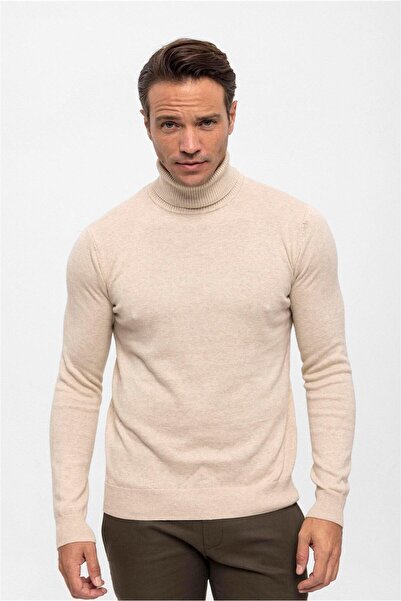 Felix Hardy Men's Beige Turtleneck Knitwear Sweater