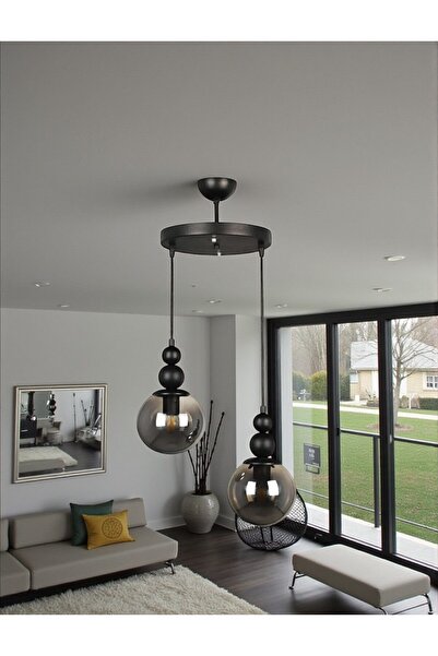 OSC HOME AYDINLATMA TASARIM Spor Siyah Avize 2li Füme Cam