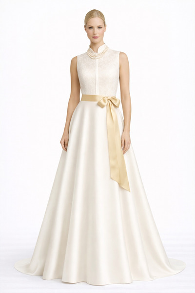 UNTIMELY فستان ماكسي من الساتان الأمريكي بدون أكمام مع تفاصيل من الدانتيل