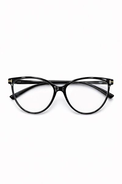 Hills Sunglasses Lunè Black Cat Eye Blue Block Glasses with Metal Accessories and Blue Light Protection (Medium - Large Size)
