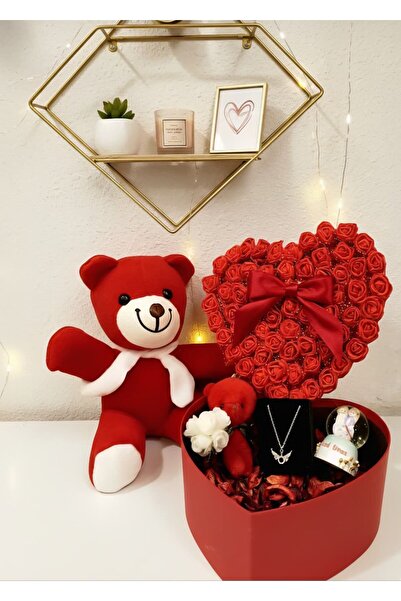elovya Kırmızı Kalpli Tasarım Hediye Seti - Sevgiliye & Arkadaşa Özel - Doğum...