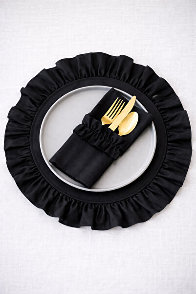 KaiHome Lune Dak Keten Fırfırlı Yuvarlak Supla / Amerikan Servis 2 Adet