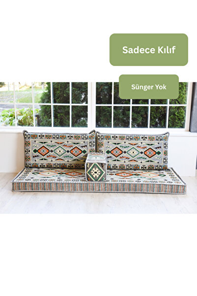 BAKIRÖZÜ HOME Şark Köşesi Takımı | 4 Parça Anadolu Gri Boş Kılıf ( Süngersiz)