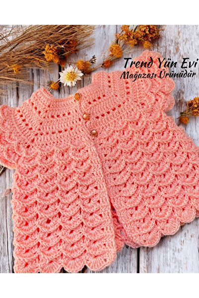 TrendYünEvi El Örgüsü Kız Bebek Yelek (6 ay-1 yaş) (yavruağzı)