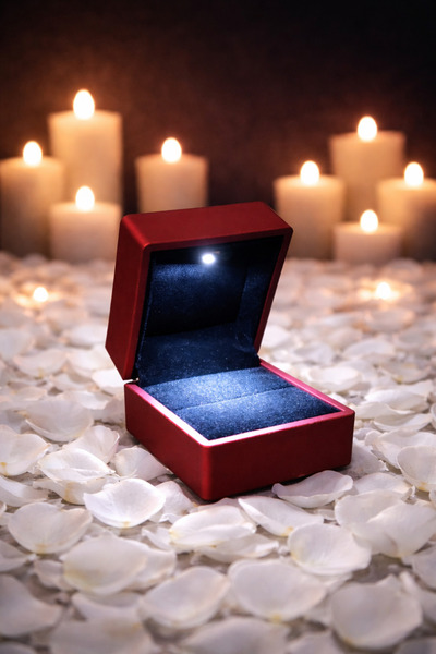 TALMİRA KIRMIZI Işıklı Yüzük Tektaş Pırlanta Alyans Hediye Kutusu