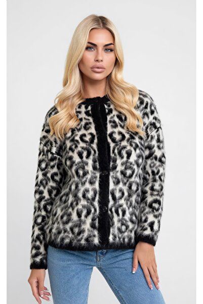 merysare Women's leopard print soft knit button-down cardigan
