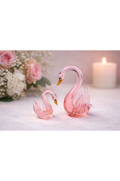 Crystal passion Özel Tasarım Pembe Cam Kuğu Biblo Seti – 2’li El Yapımı Dekor...