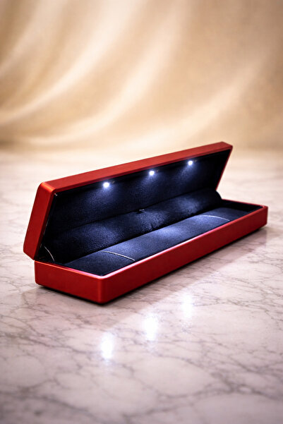 TALMİRA Işıklı Kırmızı Renk Bileklik ve Tesbih Kutusu Şık ışıklı Hediye Kutusu