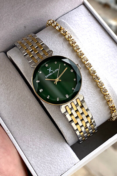 Daniel Klein %100 Orijinal Altın Gümüş Renk Kordon Yeşil Kadran Kadın Kol Saa...