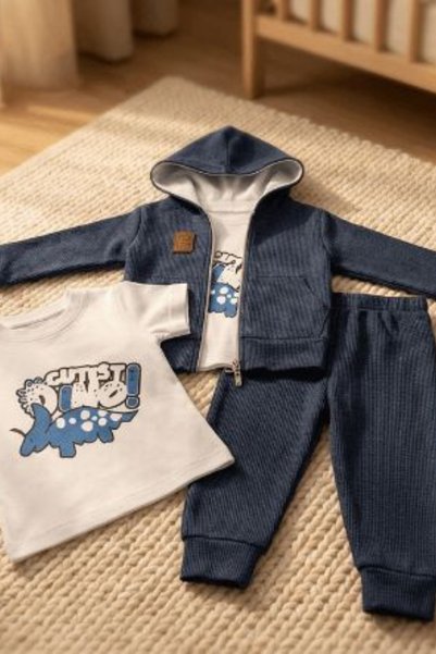 TNY Waffle Fabric Cotton Printed Triple Boys' Set