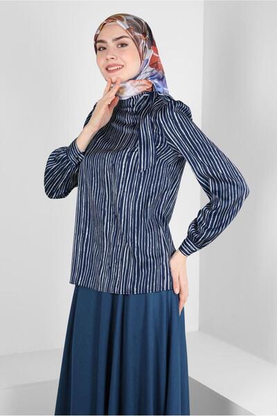 Alvina بلوزة ساتان مخططة بربطة عنق 43713