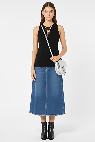 Diesel بلوزة نسائية بدون أكمام بتصميم باهت، لون أسود