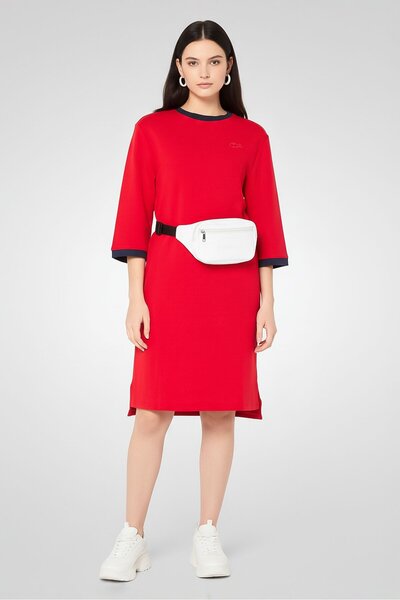 Lacoste Women Embroidered Logo Casual Midi Dress, Red