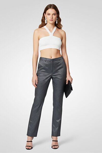 Karl Lagerfeld بنطلون سهرة معدني بقصة عادية للنساء، أسود